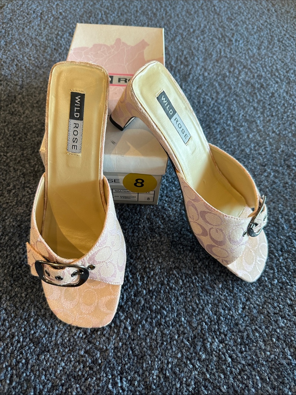 Wild Rose Pink Patterned Open-Toe Slide Mules with Silver Buckle